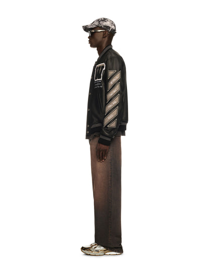 Off-White Full Leather Varsity Jacket Black