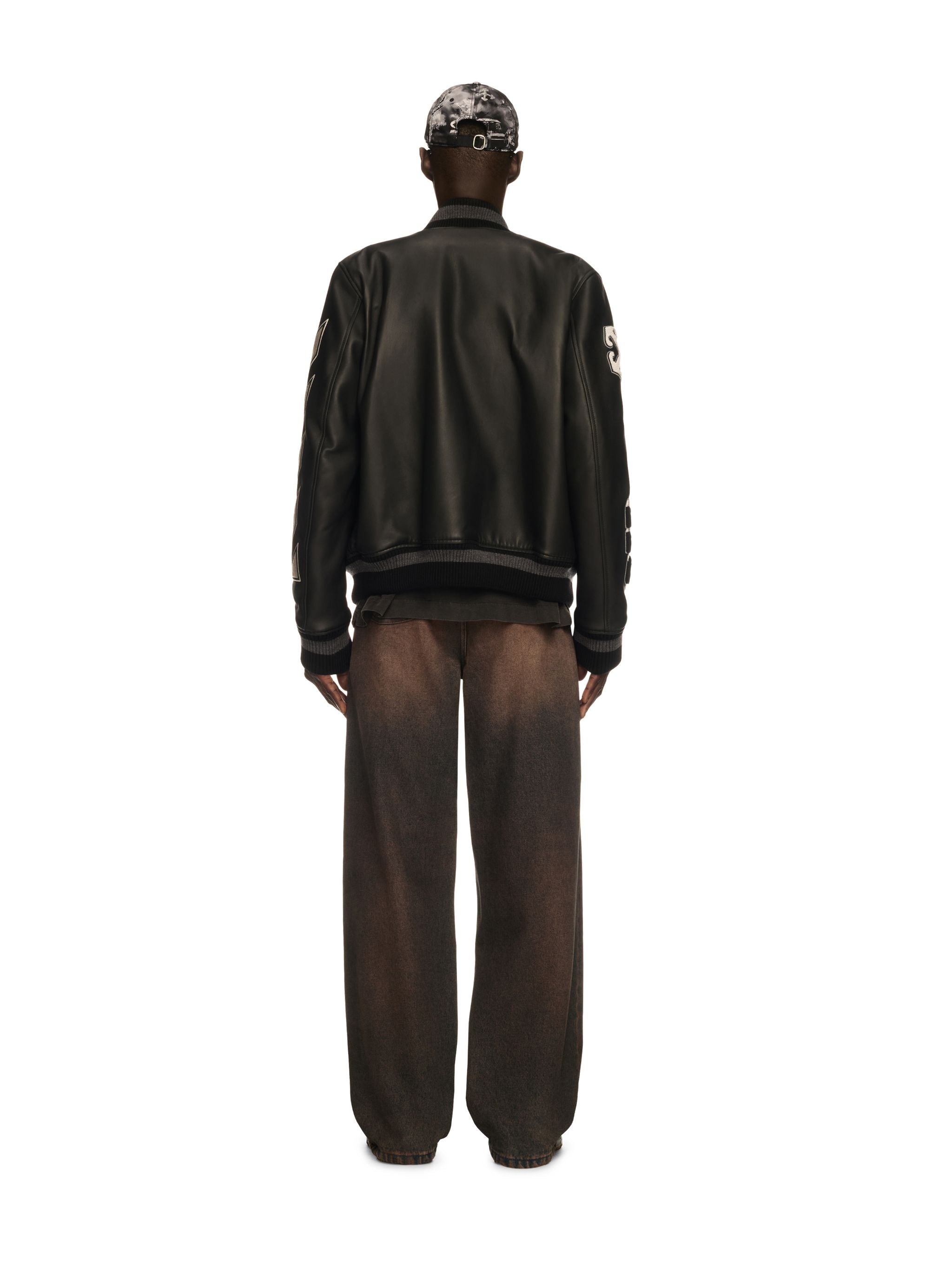 Off-White Full Leather Varsity Jacket Black