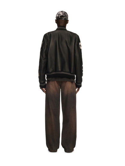 Off-White Full Leather Varsity Jacket Black