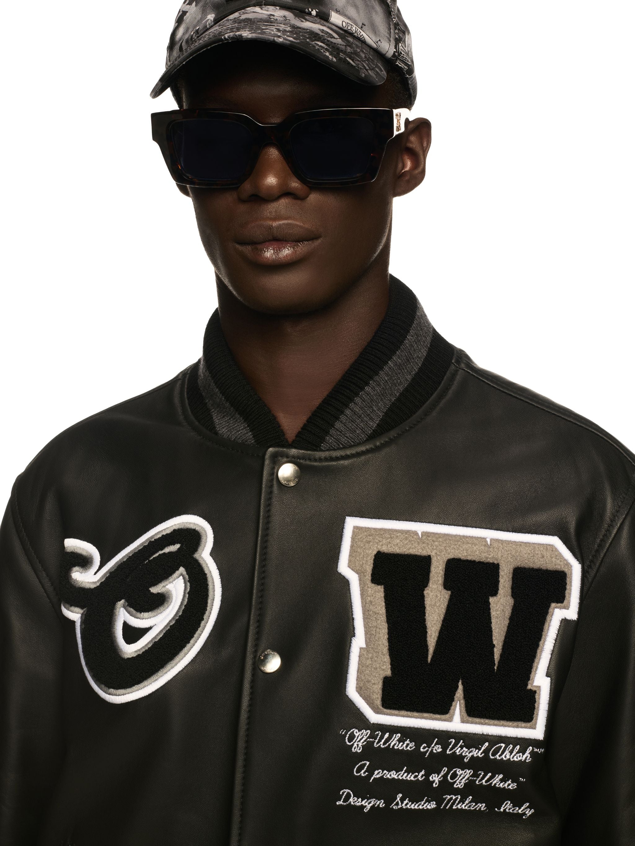 Off-White Full Leather Varsity Jacket Black