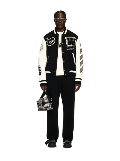 Off-White Leather Wool Varsity Jacket Black