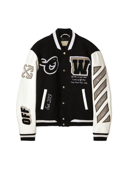 Off-White Leather Wool Varsity Jacket Black