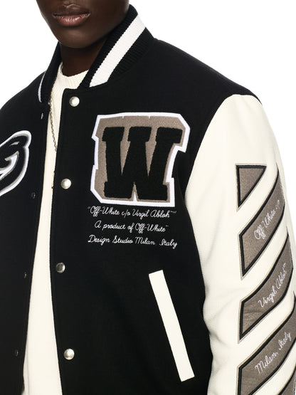 Off-White Leather Wool Varsity Jacket Black