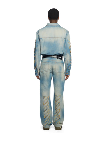 Off-White Diagonal Raw Patch 90S Skate Jeans Blue
