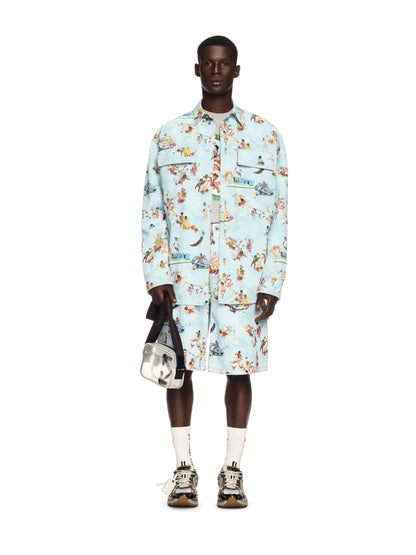 Off-White Fresco Print Den Milit Shirt Blue