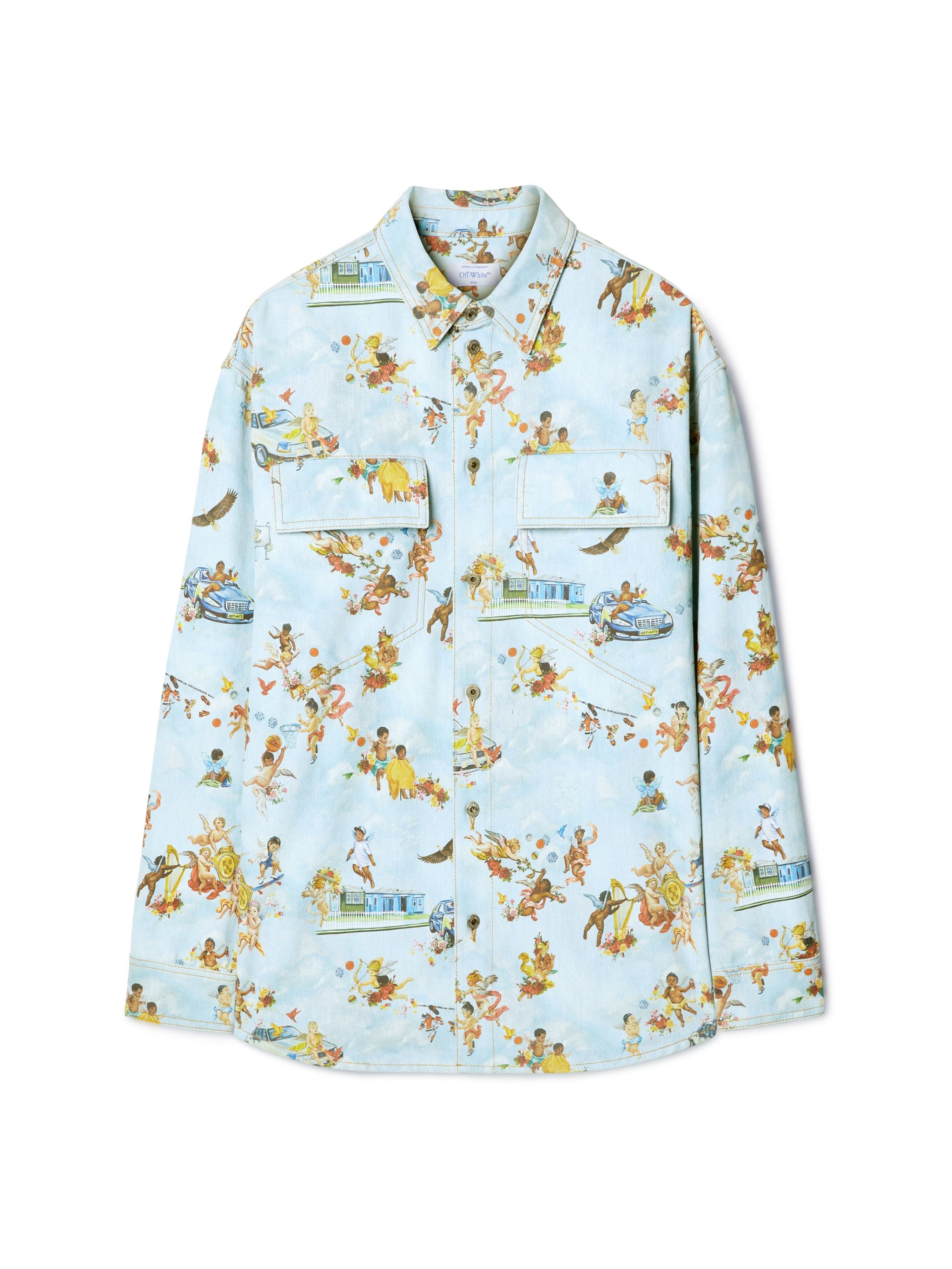 Off-White Fresco Print Den Milit Shirt Blue