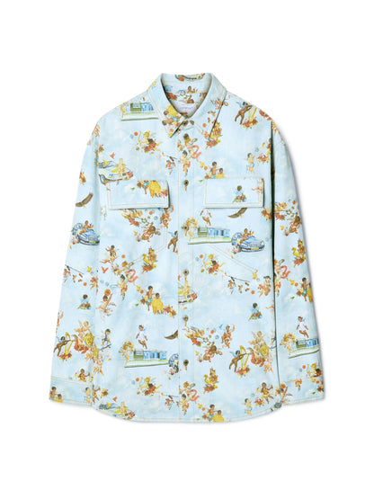 Off-White Fresco Print Den Milit Shirt Blue