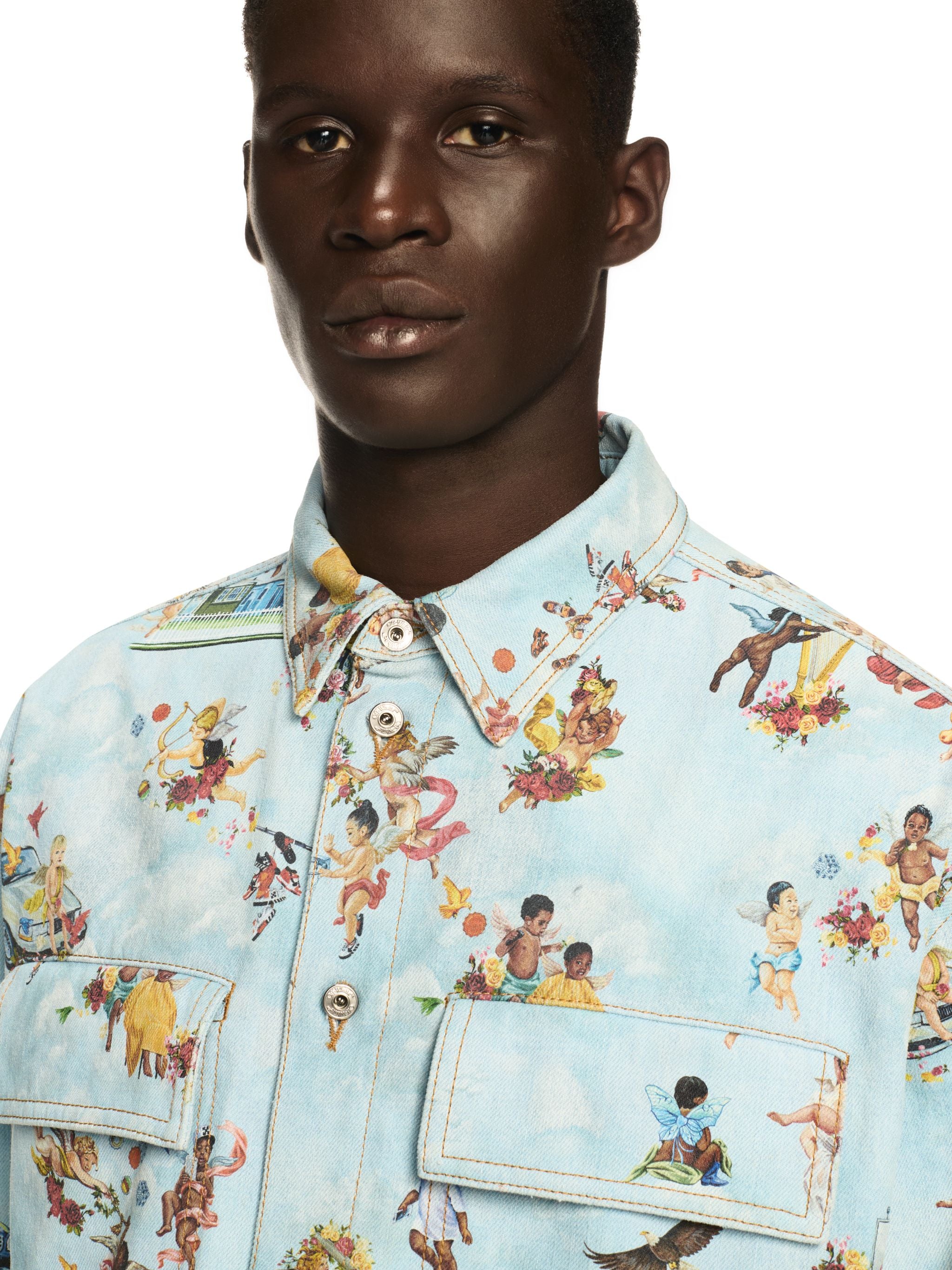 Off-White Fresco Print Den Milit Shirt Blue