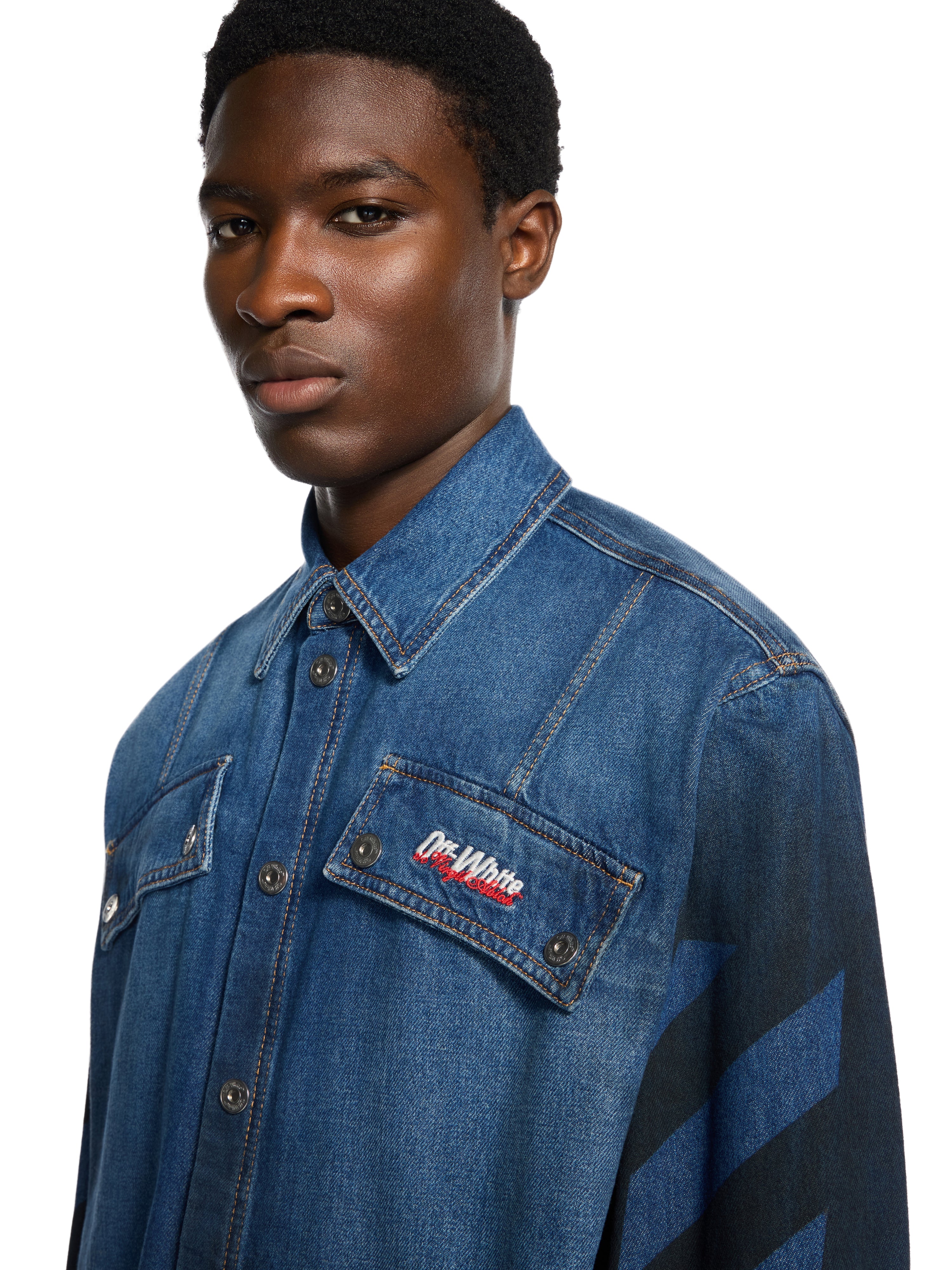 Off-White Spray Diagonal Denim Shirt Blue