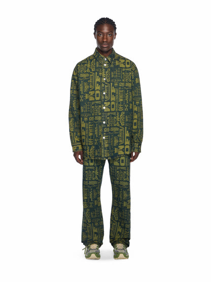 Off-White Multilogo Jacquard Denim Shirt Green