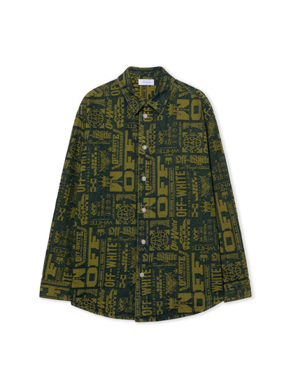 Off-White Multilogo Jacquard Denim Shirt Green
