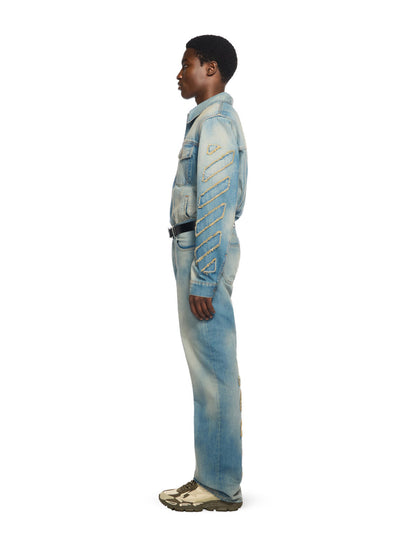 Off-White Diagonal Raw Patch Denim Jacket Blue