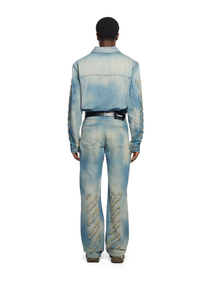 Off-White Diagonal Raw Patch Denim Jacket Blue