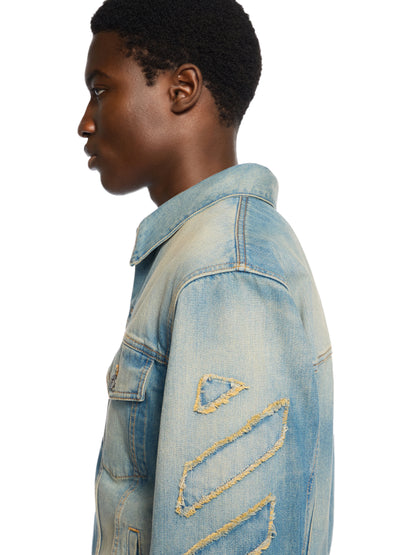 Off-White Diagonal Raw Patch Denim Jacket Blue