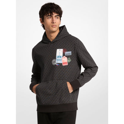 Michael Kors Embellished Signature Logo Cotton Blend Hoodie BLACK