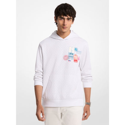 Michael Kors Embellished Signature Logo Cotton Blend Hoodie WHITE