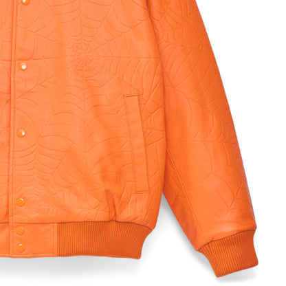 Sp5der Debossed WEB Leather Jacket