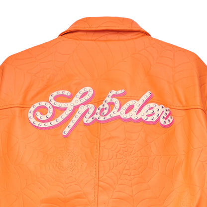Sp5der Debossed WEB Leather Jacket