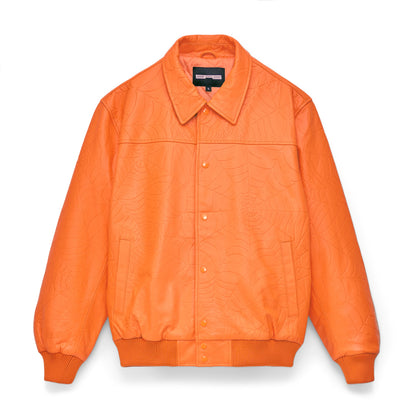 Sp5der Debossed WEB Leather Jacket