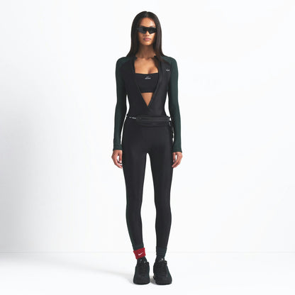 Skims Nikeskims Shine Zip Front Long Onesie Obsidian And Dark Teal