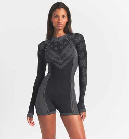 Skims Skims First Layers Half Zip Onesie Obsidian Winter Fair Isle