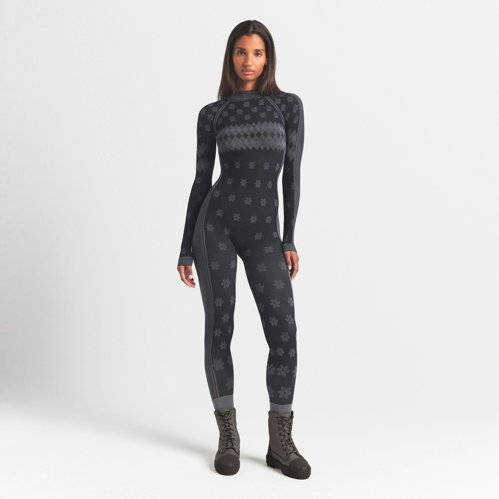 Skims Skims First Layers Turtleneck Catsuit Obsidian Winter Fair Isle
