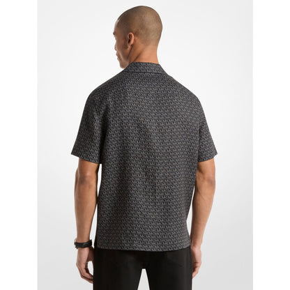Michael Kors Signature Logo Linen Camp Shirt BLACK