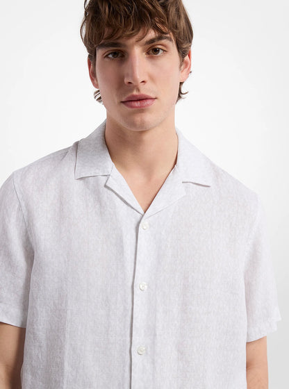 Michael Kors Signature Logo Linen Camp Shirt WHITE