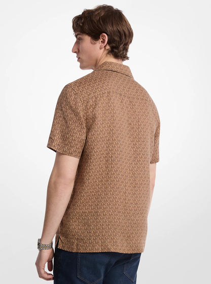 Michael Kors Signature Logo Linen Camp Shirt ACC CAMEL