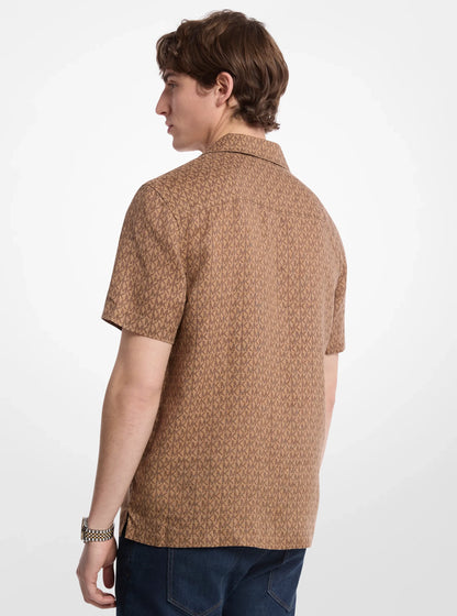 Michael Kors Signature Logo Linen Camp Shirt ACC CAMEL
