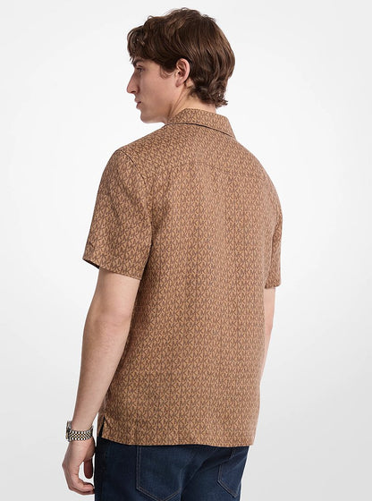 Michael Kors Signature Logo Linen Camp Shirt ACC CAMEL