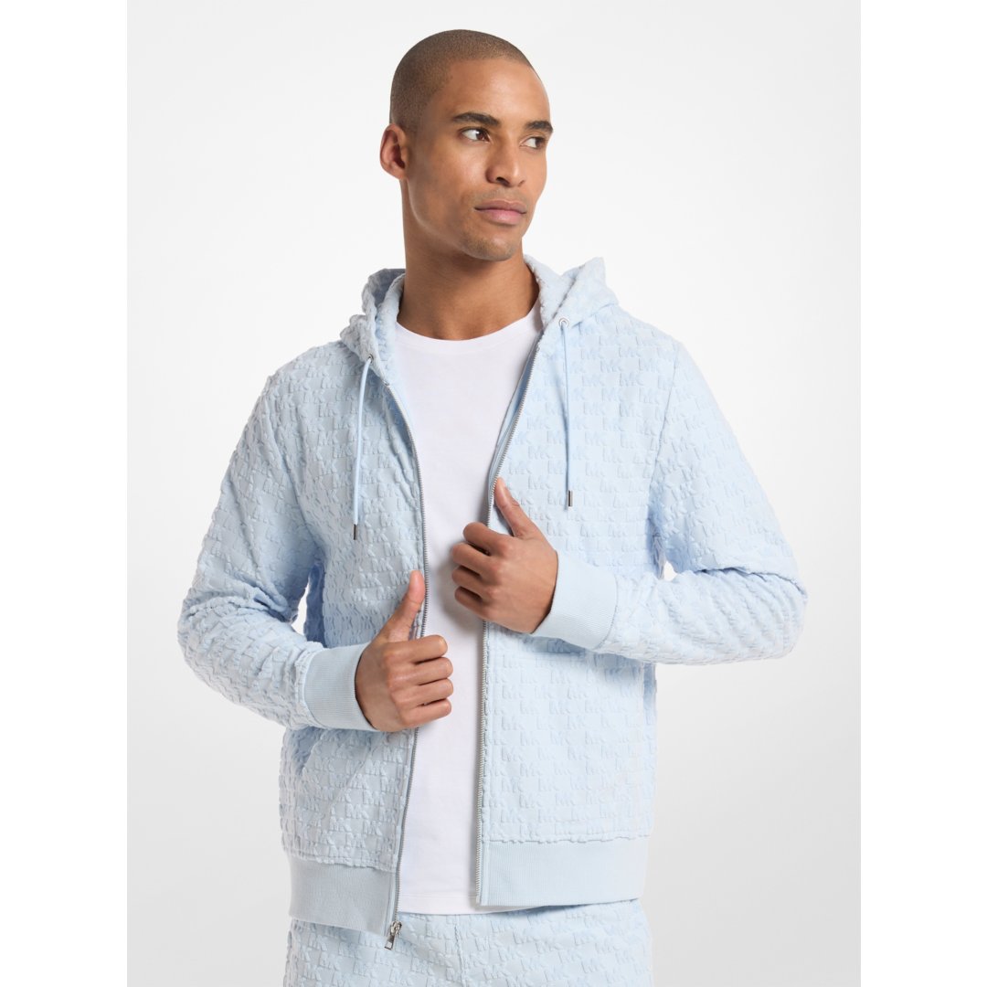 Michael Kors Logo Jacquard Terry Zip-Up Hoodie PASTEL BLUE