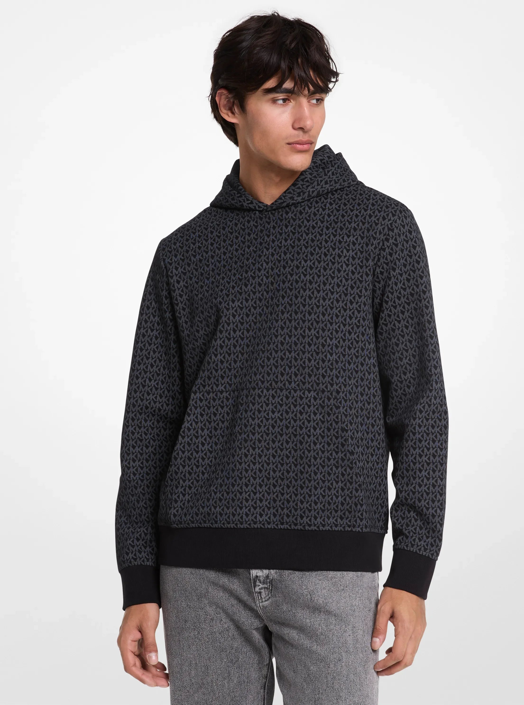 Michael Kors Signature Logo Cotton Blend Hoodie BLACK