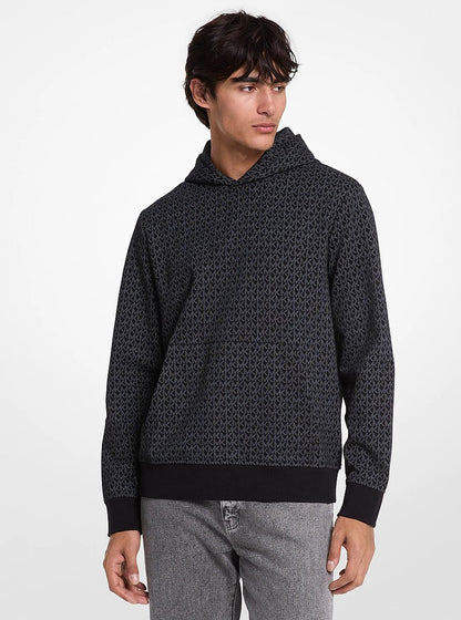 Michael Kors Signature Logo Cotton Blend Hoodie BLACK