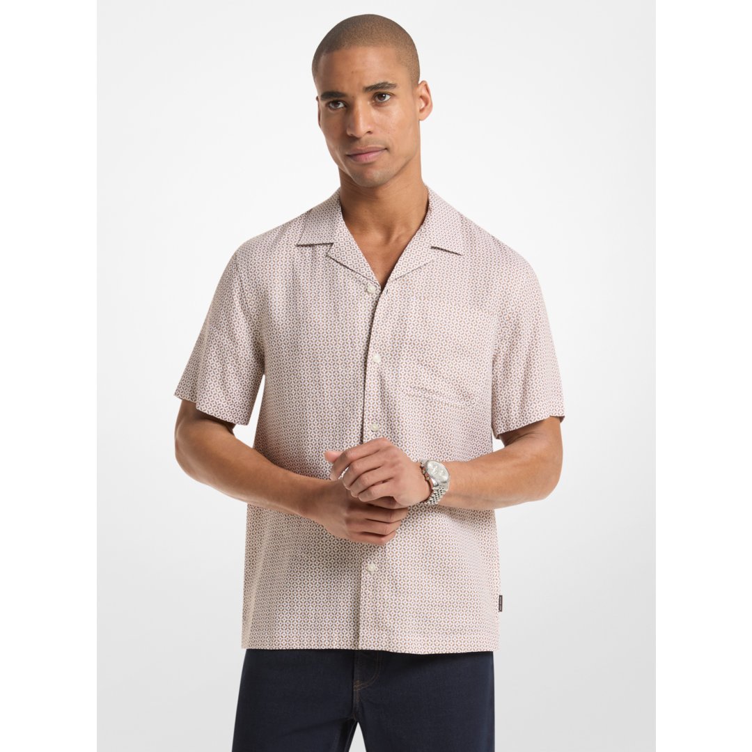 Michael Kors Tile Print Linen Shirt DARK CAMEL