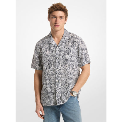 Michael Kors Floral Print Linen Shirt MIDNIGHT