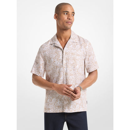 Michael Kors Floral Print Linen Shirt DARK CAMEL