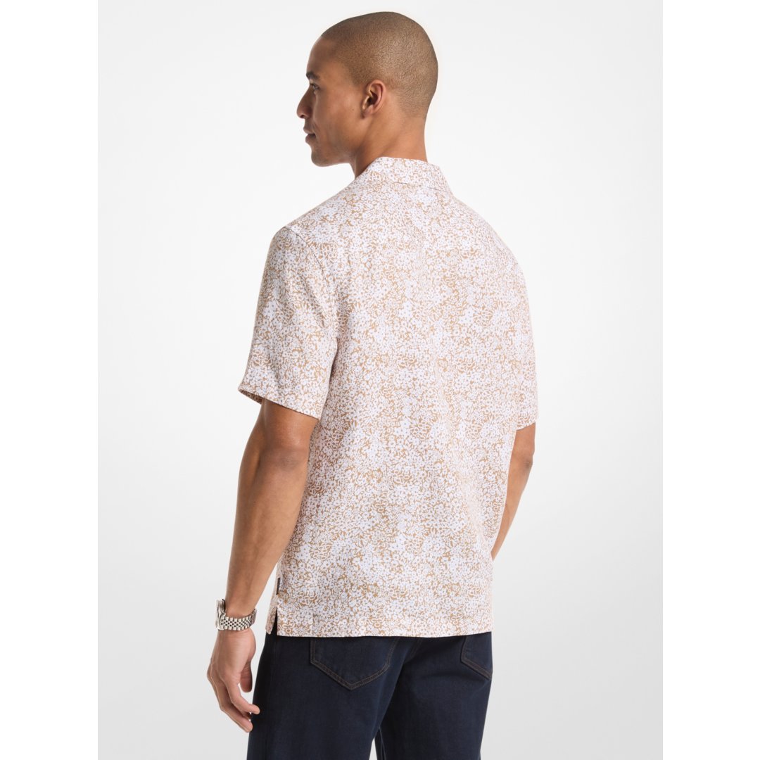 Michael Kors Floral Print Linen Shirt DARK CAMEL