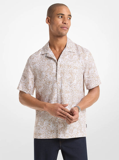 Michael Kors Floral Print Linen Shirt DARK CAMEL