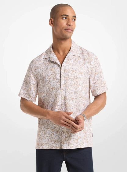 Michael Kors Floral Print Linen Shirt DARK CAMEL