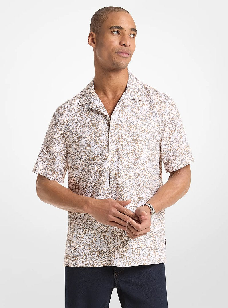 Michael Kors Floral Print Linen Shirt DARK CAMEL