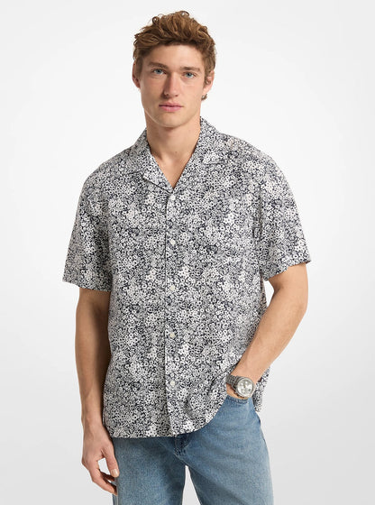Michael Kors Floral Print Linen Shirt MIDNIGHT