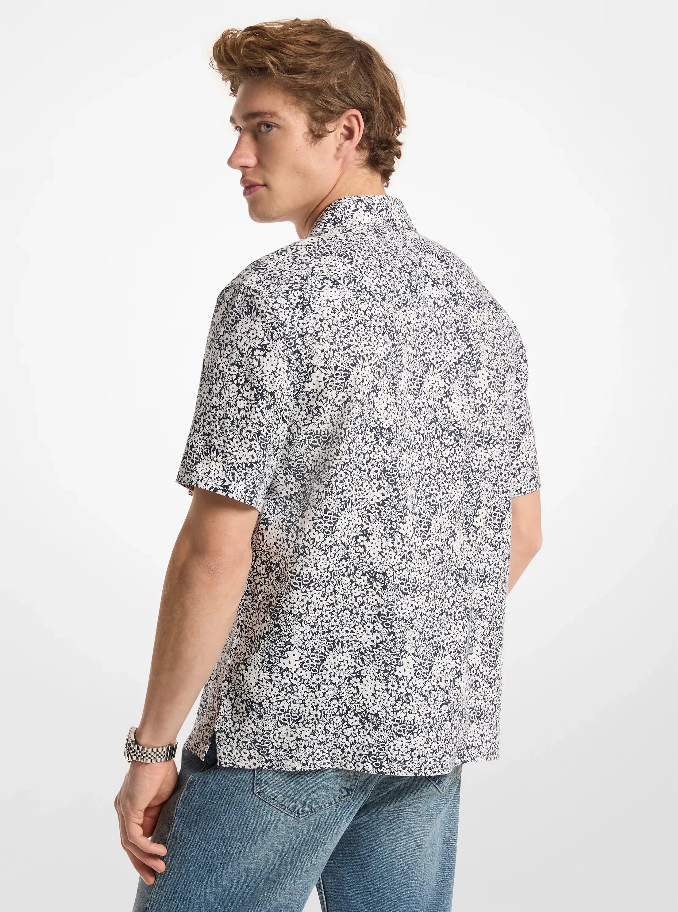 Michael Kors Floral Print Linen Shirt MIDNIGHT
