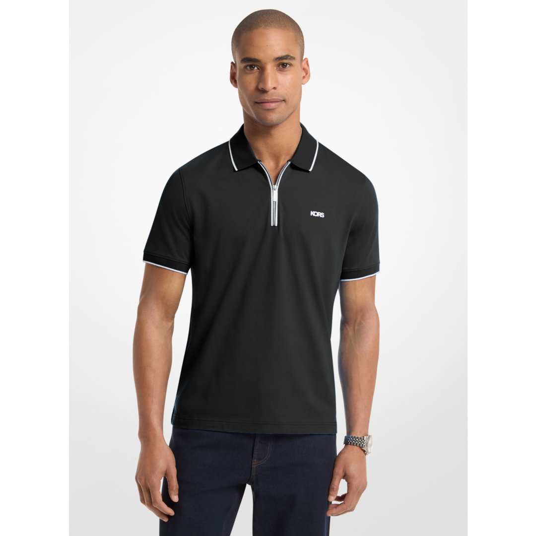 Michael Kors Cotton Jersey Zip-Up Polo Shirt BLACK