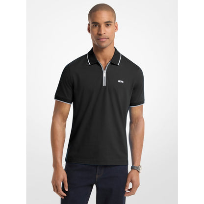 Michael Kors Cotton Jersey Zip-Up Polo Shirt BLACK