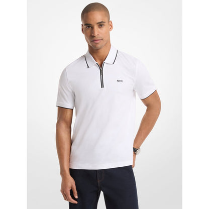 Michael Kors Cotton Jersey Zip-Up Polo Shirt WHITE