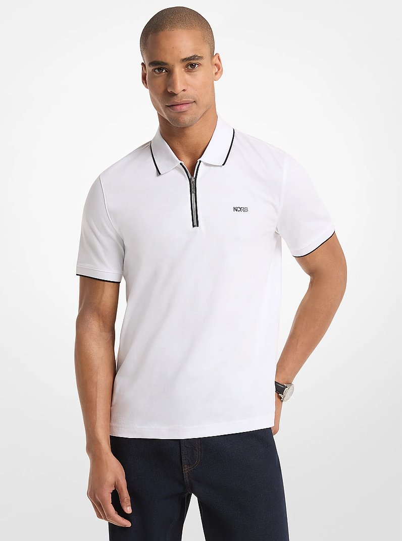 Michael Kors Cotton Jersey Zip-Up Polo Shirt WHITE