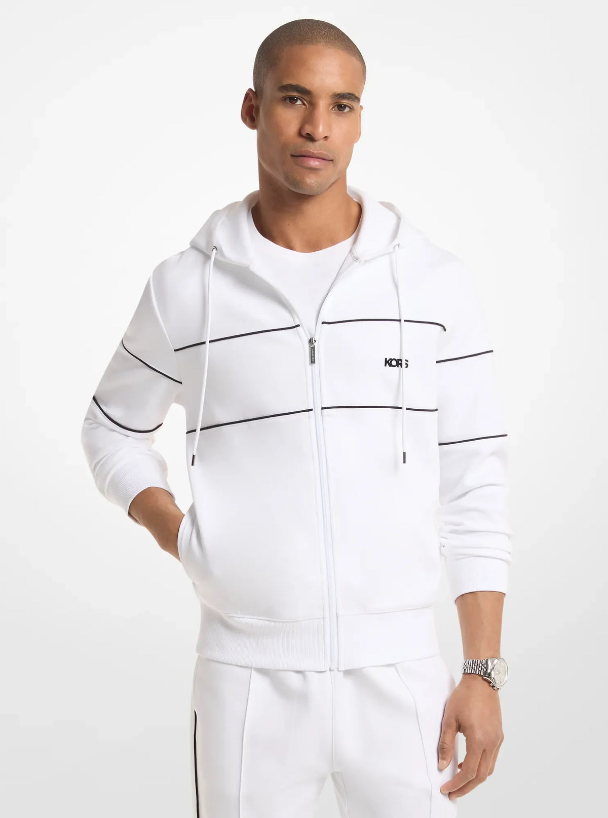 Michael Kors Cotton Blend Zip-Up Hoodie WHITE