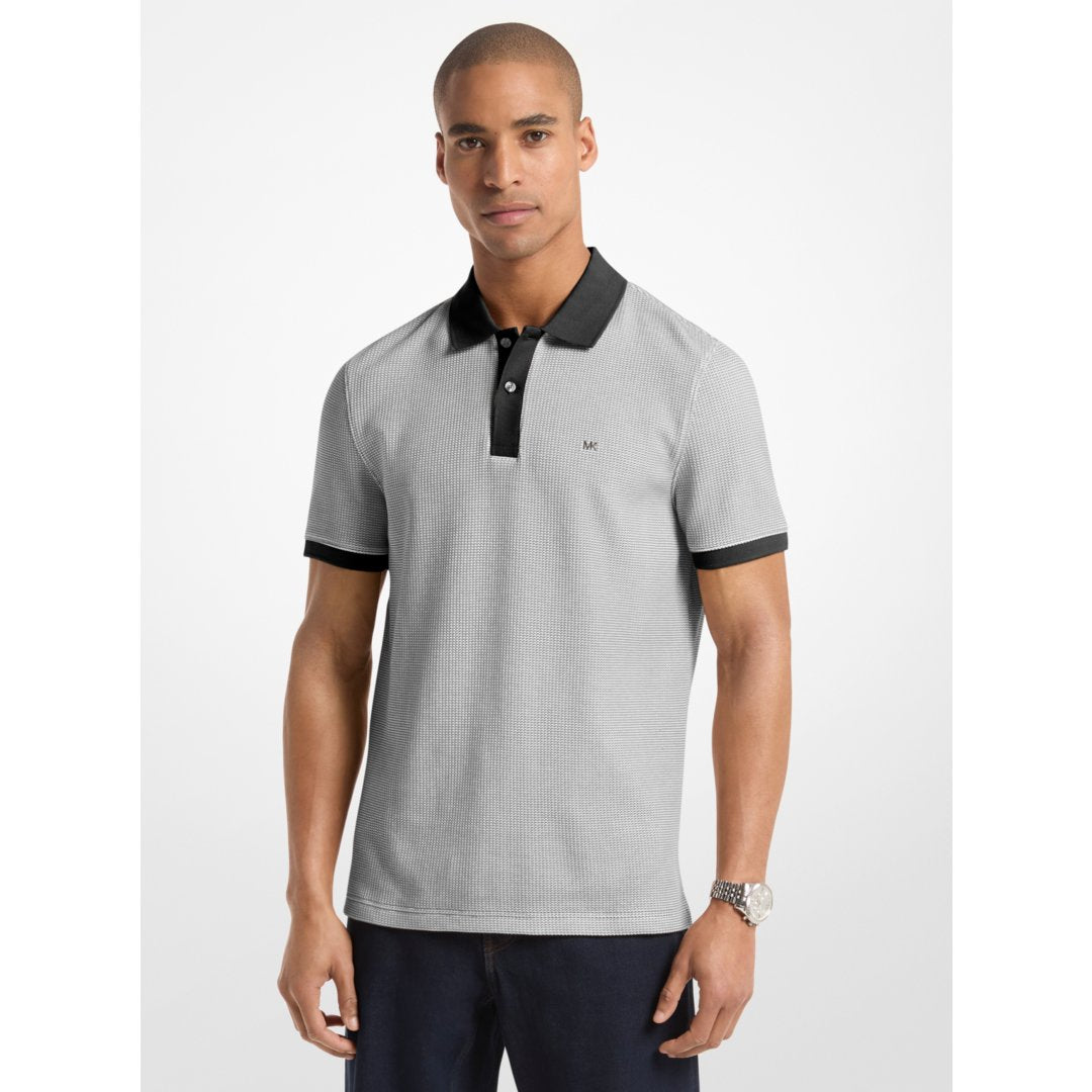 Michael Kors Waffle Stretch Cotton Polo Shirt BLACK
