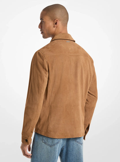 Michael Kors Perforated Suede Shirt Jacket DARK CAMEL